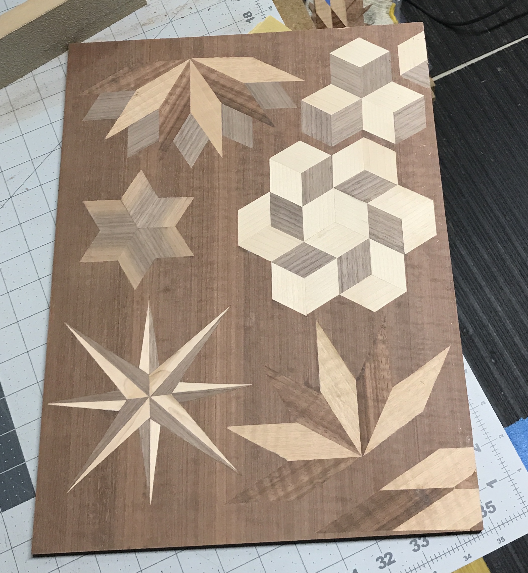 The parquetry collage after sanding